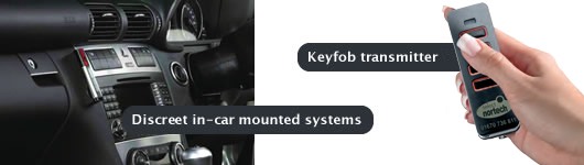 Discrete in-car mounted systems and keyfob transmitters